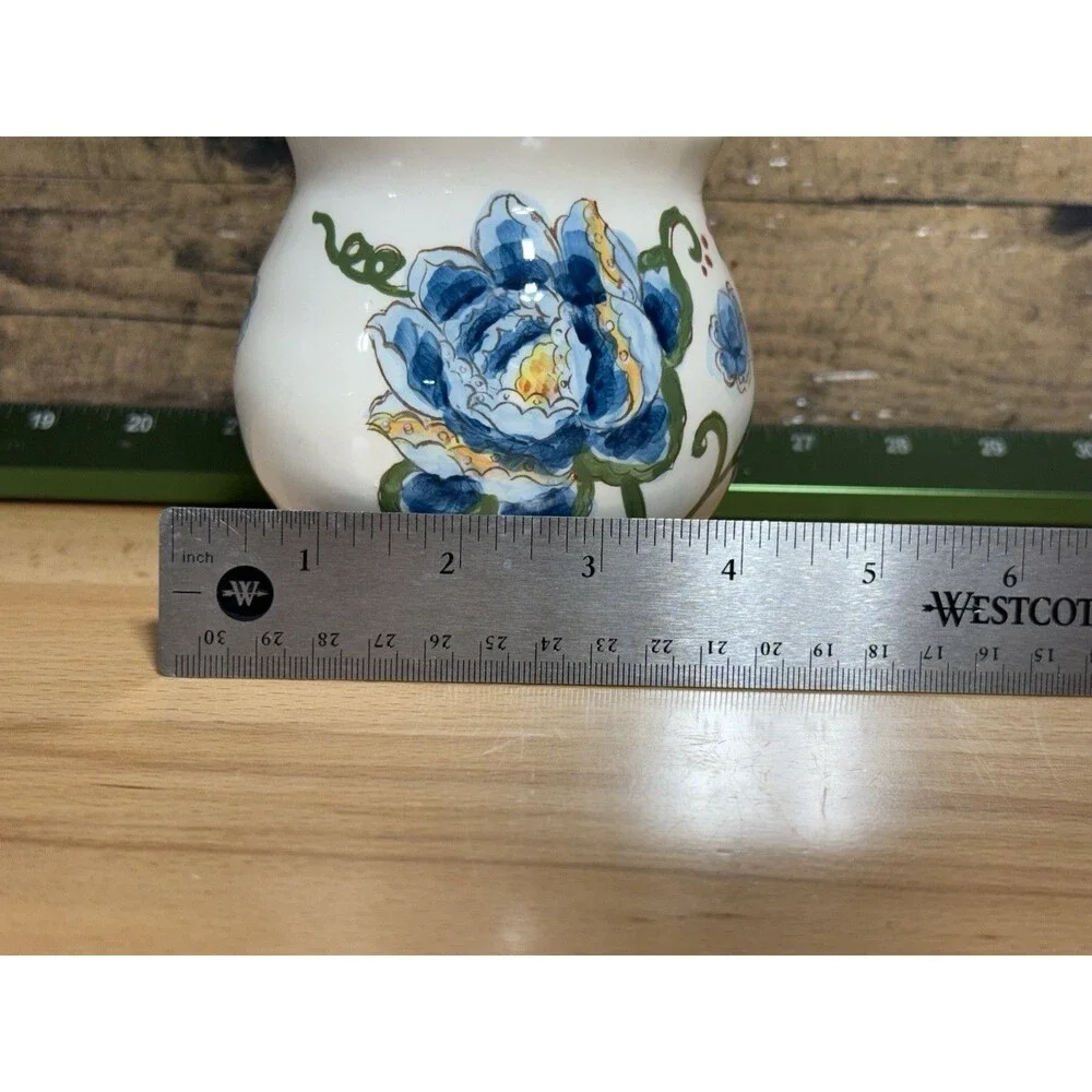 🔥RARE- Maxcera Blue Jacquard Rouge Canister/cookie Jar Floral Motifs Hand Paint